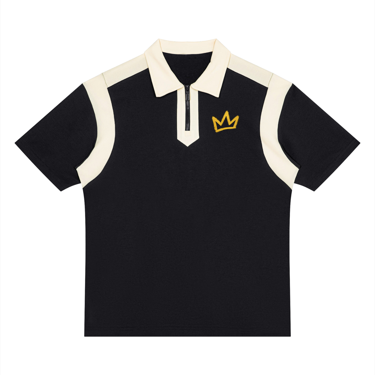 Men Color Block Quarter Zip Polo Shirt