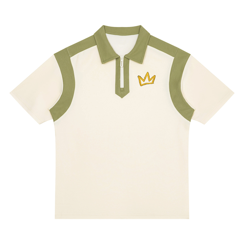 Men Color Block Quarter Zip Polo Shirt